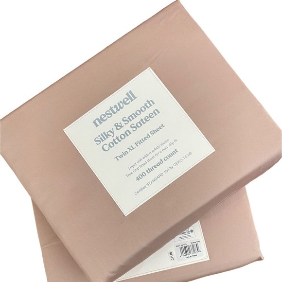 Nestwell Twin XL NWT Dusty Rose Silky and Smooth Sateen Fitted Cotton Bed Sheet - Picture 1 of 3
